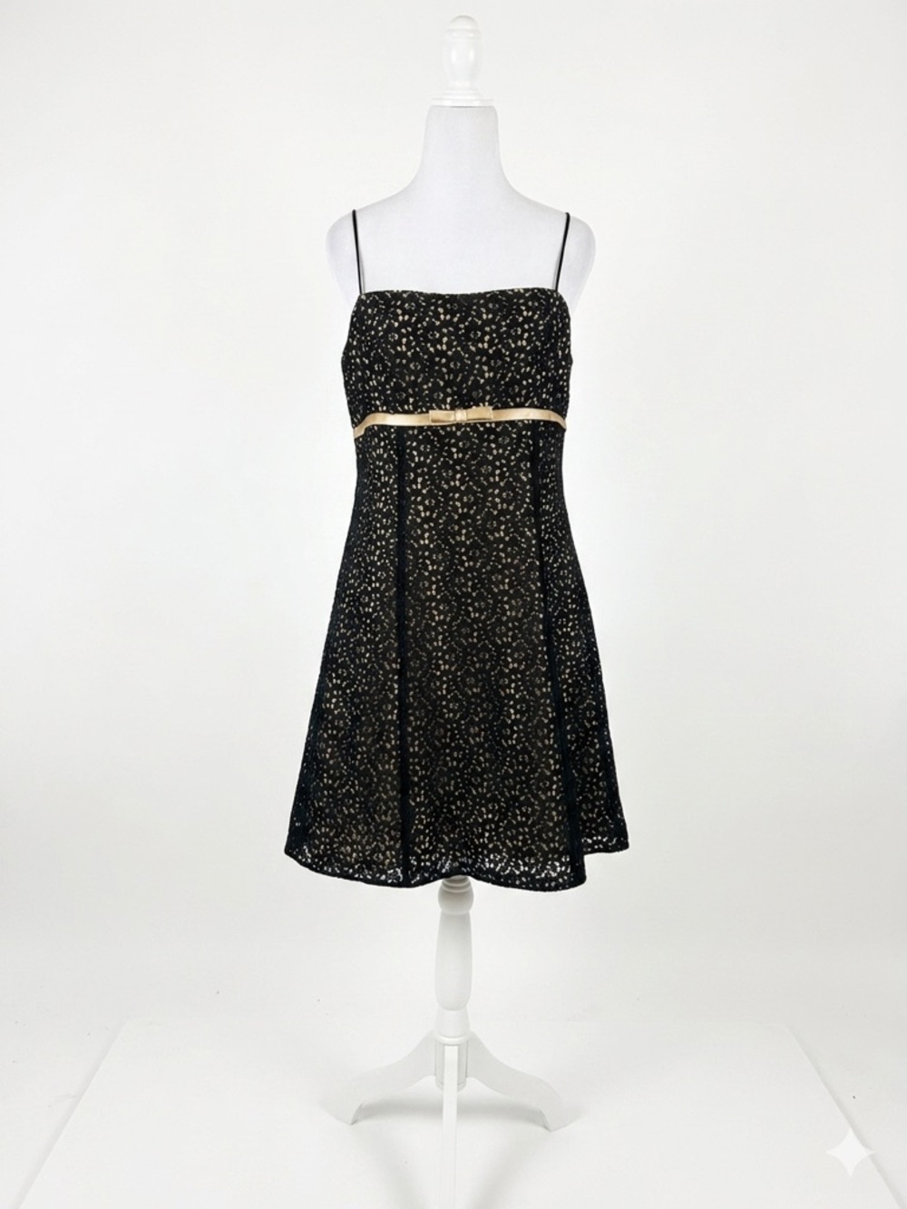 Vintage Betsy & Adam Size 14 Black Lace Gold‎ Empire Waist Dress Y2K Coquette - Picture 1 of 9